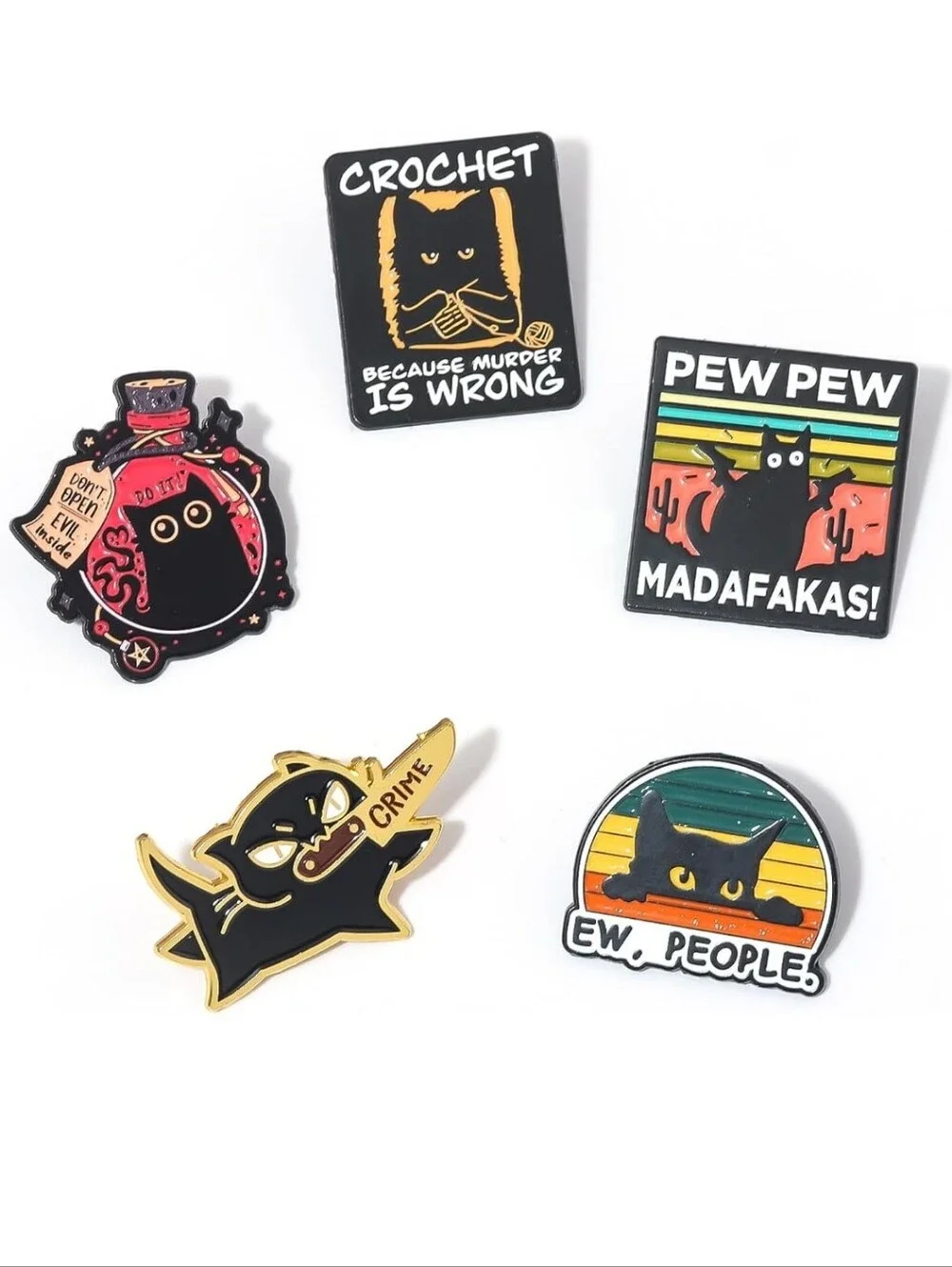 Cat Enamel Pin Set - Black Cats (Set of 6)